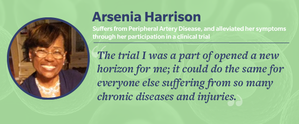 Arsenia Harrison, clinical trial participant for peripheral artery disease